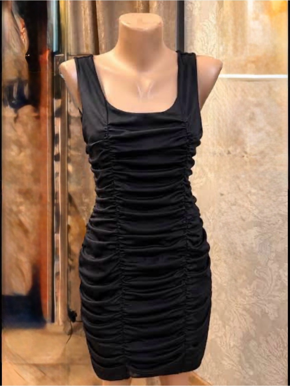 Gathered Rouched Satin Mini Bodycon Dress